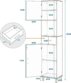 Kamyra® Scandinavisch Badkamermeubel - Badkamerkast, Wastafelmeubel, Opbergkast - Wit - 40x30x180 Cm - MDF -Badkamerproducten 1017x1200 5