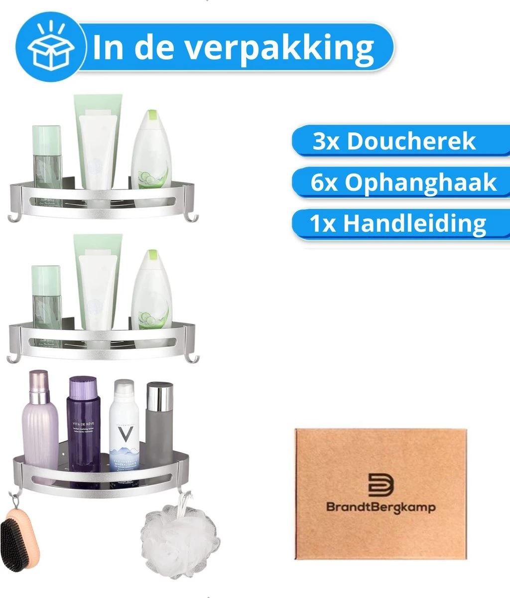 BrandtBergkamp RVS Doucherek 3 Laags – Zonder Boren – Doucherek Hangend – Badkamerrek Zilver 4 BrandtBergkamp RVS Doucherek 3 Laags – Zonder Boren – Doucherek Hangend – Badkamerrek Zilver - Afbeelding 4