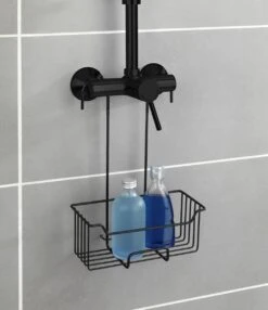 WENKO Doucherek Milo 25x36cm RVS Zwart - Doucherek Zonder Boren - Doucherek Hangend Zwart -Badkamerproducten 1037x1200