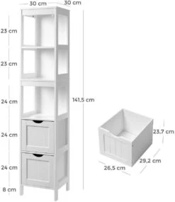 Hoge Badkamer Kast Met 2 Laden En 3 Open Vakken - 30 X 30 X 143,5 Cm - Wit 11 Hoge Badkamer Kast Met 2 Laden En 3 Open Vakken - 30 X 30 X 143,5 Cm - Wit -Badkamerproducten 1039x1200 5