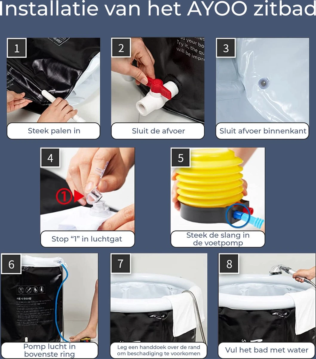 AYOO® Zitbad - Opblaasbaar Bad - Opvouwbaar Bad - Wim Hof Methode - Ijsbad - Badkuip - Zitbad Voor Volwassenen - Bathtub - Zitbaden - Bath Bucket - Inclusief Voetpomp - Grijs 10 AYOO® Zitbad - Opblaasbaar Bad - Opvouwbaar Bad - Wim Hof Methode - Ijsbad - Badkuip - Zitbad Voor Volwassenen - Bathtub - Zitbaden - Bath Bucket - Inclusief Voetpomp - Grijs - Afbeelding 10