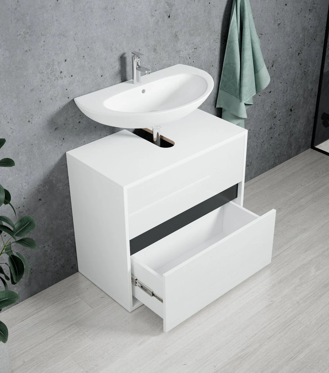 Wastafel Onderkast Stockholm 67cm Wit Badkamerkast Staand 5 Wastafel Onderkast Stockholm 67cm Wit Badkamerkast Staand - Afbeelding 5