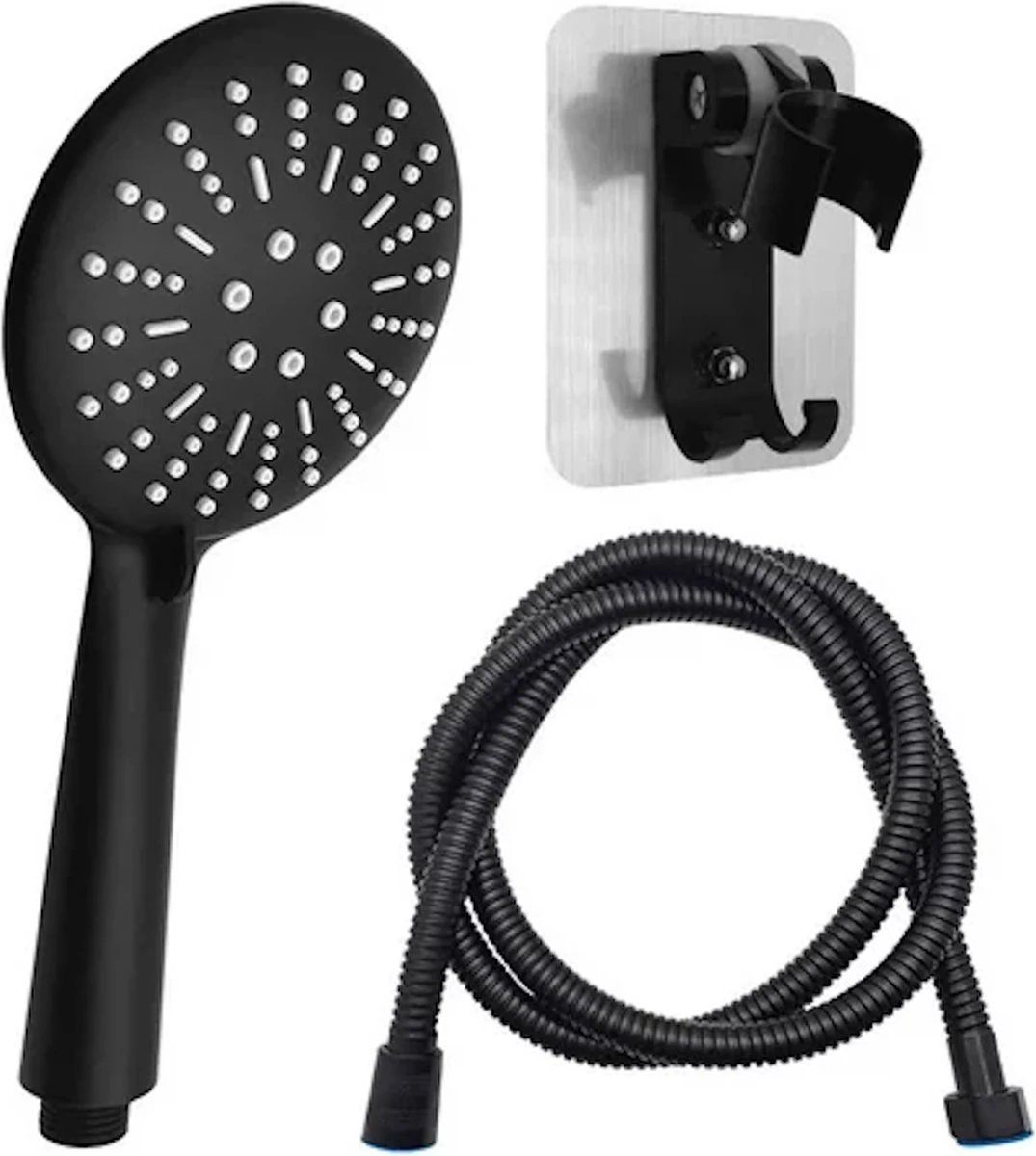 IBright Douchekop Met Slang – Mat Zwart - 3 Functies – Handdouche – Hoofddouche Inclusief Wandhouder Zonder Boren 1 IBright Douchekop Met Slang – Mat Zwart - 3 Functies – Handdouche – Hoofddouche Inclusief Wandhouder Zonder Boren