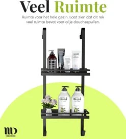 MD Creations ® – Doucherek Zonder Boren - Hangend Met Zuignappen Aan Douchewand – Douchebakje - Doucherek Haak - RVS - 74 X 25 X 10 Cm -Badkamerproducten 1088x1200