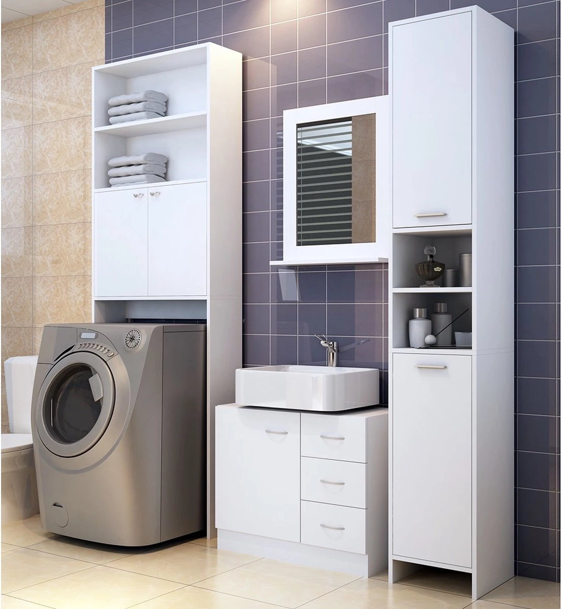 Deuba Badkamermeubel 3 Lades 63x54x30cm Wit Wastafelmeubel Onderkast 5 Deuba Badkamermeubel 3 Lades 63x54x30cm Wit Wastafelmeubel Onderkast - Afbeelding 5