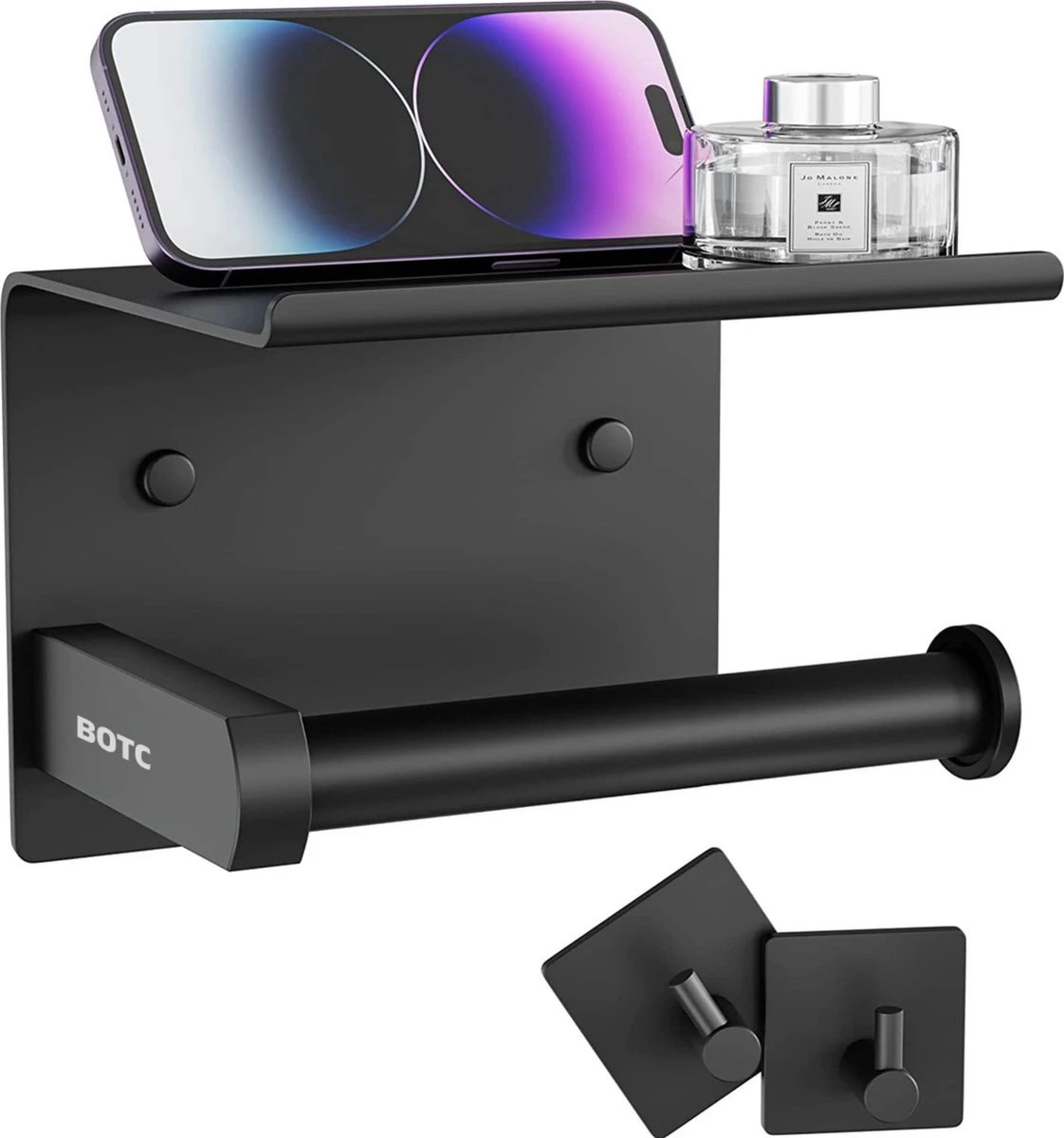 BOTC Toiletrolhouder Met Handdoekhaakjes - Toiletrolhouder - Toiletrolhouder - Zelfklevend / Boren / Zonder Boren - RVS - Zwart 1 BOTC Toiletrolhouder Met Handdoekhaakjes - Toiletrolhouder - Toiletrolhouder - Zelfklevend / Boren / Zonder Boren - RVS - Zwart