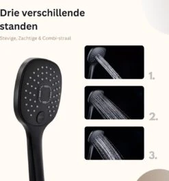 Belliese Doucheset Select - Luxe Douchekop - Doucheslang - Douchekophouder - Douchekop Met Slang - Waterbesparende Douchekop - Badkamer Accessoires - Montage Zonder Boren - 3 Standen - Zwart - Select Knop -Badkamerproducten 1123x1200 5