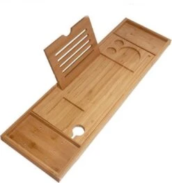 Merkloos Decopatent® Luxe Badplank - Badrekje - Uitschuifbaar 75 Tot 110 Cm - Boekenhouder - Tablethouder - Bamboe Hout Badplankje - Badrek -Badkamerproducten 1128x1200