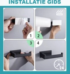 Merkloos Novalits - RVS Toiletrolhouder Zonder Boren - WC Rolhouder Zelfklevend - Inclusief RVS Handdoekhaakje - Zwart -Badkamerproducten 1139x1200