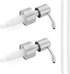 Navaris Roestvrijstalen Zeepdispenserkop Set X2 - Opschroefbare Pompkop Voor Flessen - 22-24 Mm Mondstuk Voor Vloeistof, Lotion - Zilverkleurig -Badkamerproducten 1142x1200 2