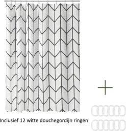 Douchegordijn Badkamer Accessoires - Visgraad - Zwart/Wit- 180x200 Cm -Badkamerproducten 1149x1200