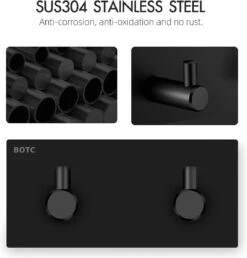 BOTC Handdoekhouder RVS - Handdoekhaakjes 2 In 1 RVS Zelfklevend - Rechthoekig Handdoek Haakjes - Handdoekhaak - Zwart -Badkamerproducten 1151x1200