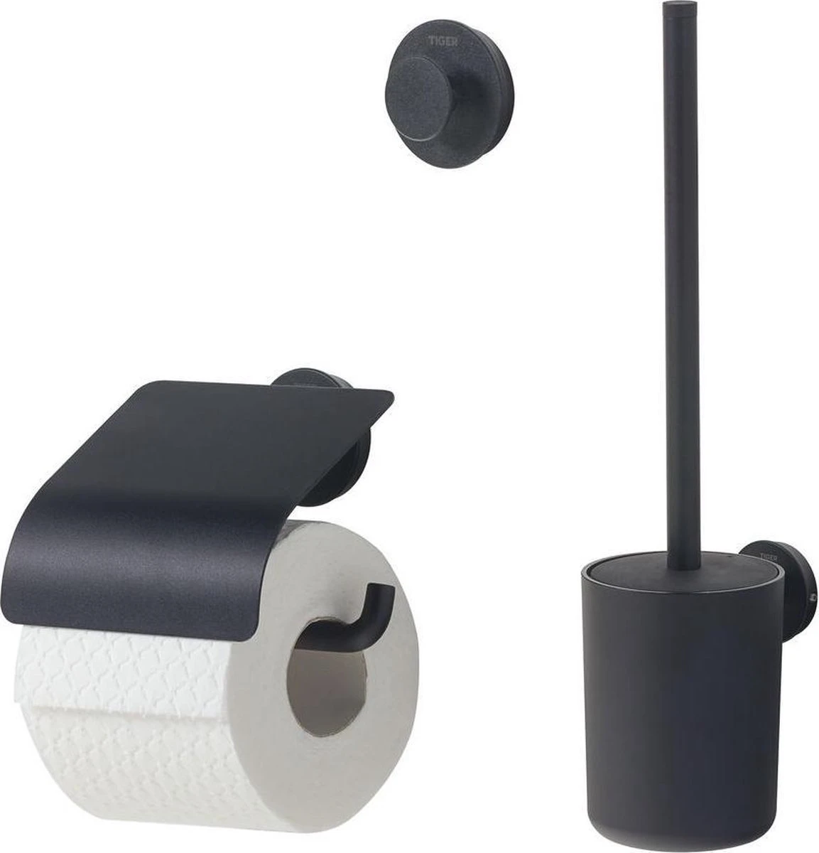 Tiger Urban Toiletaccessoireset - Toiletborstel Met Houder - Toiletrolhouder Met Klep - Handdoekhaak - Zwart 1 Tiger Urban Toiletaccessoireset - Toiletborstel Met Houder - Toiletrolhouder Met Klep - Handdoekhaak - Zwart