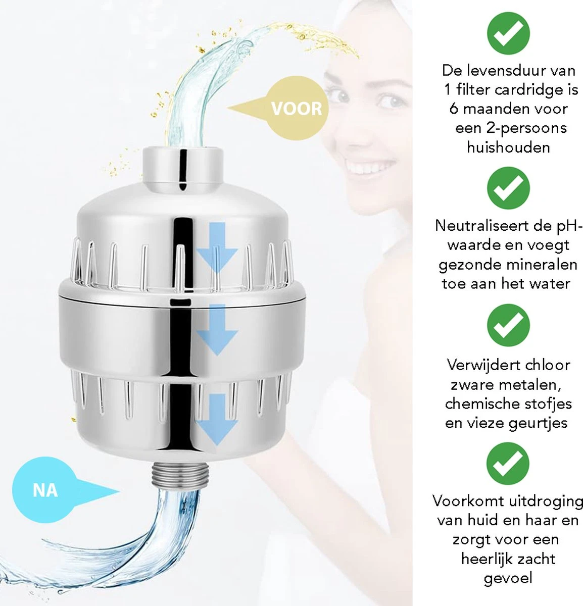 Mineraal Douchefilter Deluxe - Waterfilter Voor Douchekop - Ionisch - Douchefilter - Waterbesparend - Anti Kalk - Water Filter - Waterzuiveraar 2 Mineraal Douchefilter Deluxe - Waterfilter Voor Douchekop - Ionisch - Douchefilter - Waterbesparend - Anti Kalk - Water Filter - Waterzuiveraar - Afbeelding 2