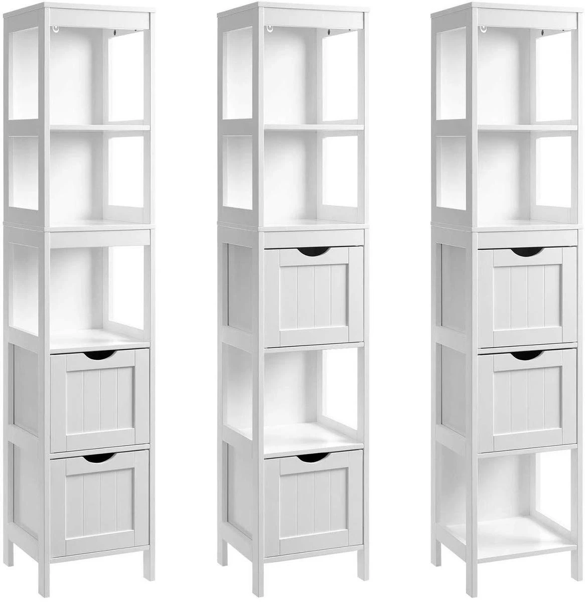Hoge Badkamer Kast Met 2 Laden En 3 Open Vakken - 30 X 30 X 143,5 Cm - Wit 3 Hoge Badkamer Kast Met 2 Laden En 3 Open Vakken - 30 X 30 X 143,5 Cm - Wit - Afbeelding 3