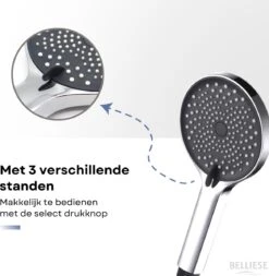 Belliese Doucheset Wellness- Douchekop - Doucheslang - Douchekophouder - Douchekop Met Slang - Waterbesparende Douchekop - Badkamer Accessoires - Montage Zonder Boren - 3 Standen - Zilver -Badkamerproducten 1170x1200 5