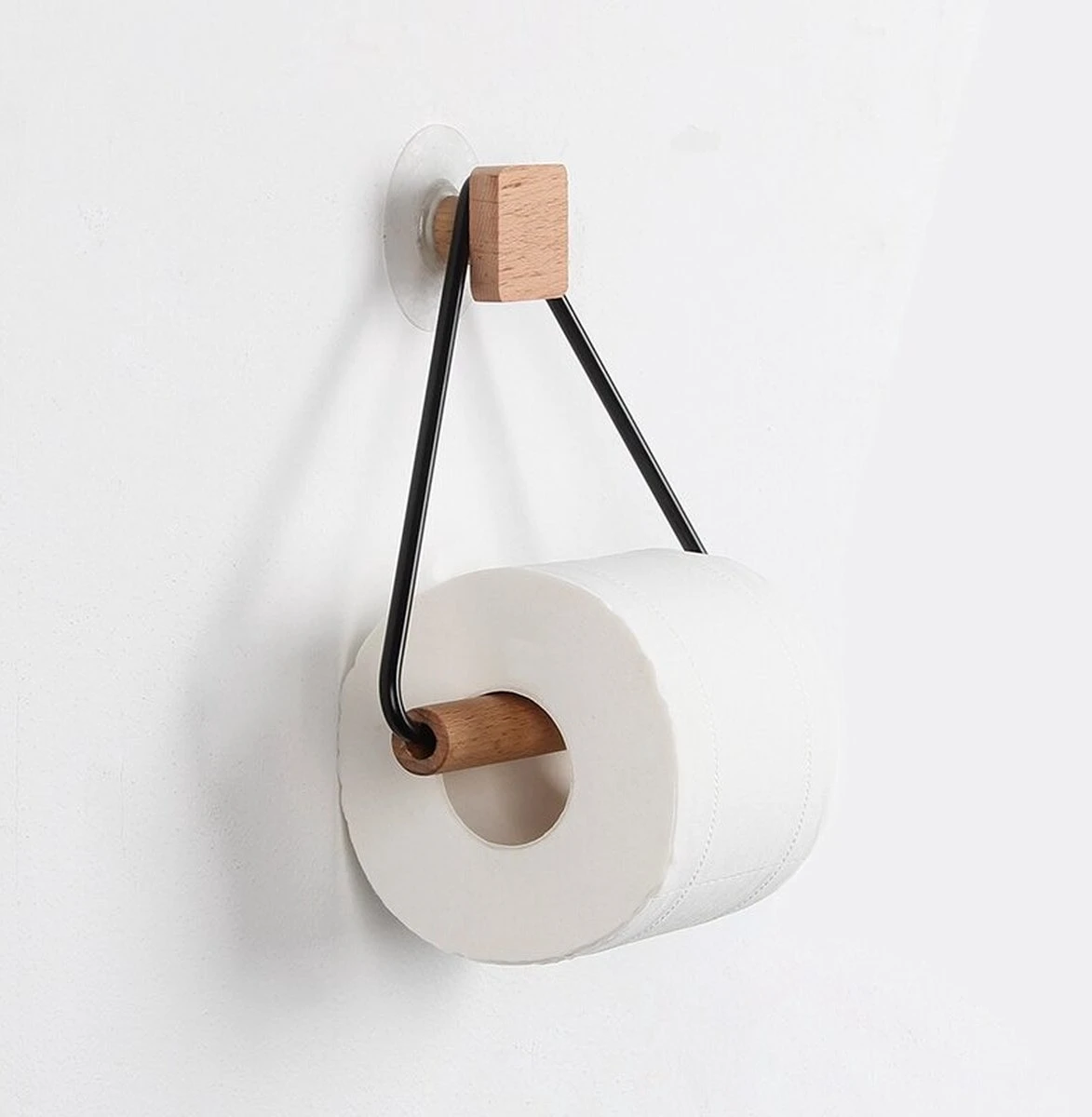 Toiletrolhouder Zonder Boren- Wc Rolhouder - Zuignap - Zelfklevend - Hout 1 Toiletrolhouder Zonder Boren- Wc Rolhouder - Zuignap - Zelfklevend - Hout