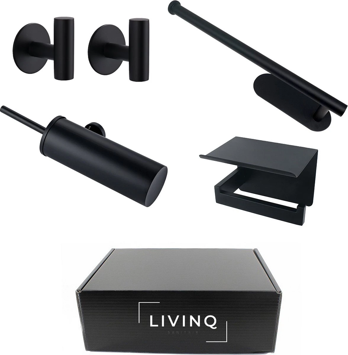 Toiletset Zwart 4-delig - Toiletaccessoireset - Toiletborstelhouder - Toiletrolhouder - Reserverolhouder - Handdoekhaakjes - RVS - Toilet Accessoires Set - Badkamer 6 Toiletset Zwart 4-delig - Toiletaccessoireset - Toiletborstelhouder - Toiletrolhouder - Reserverolhouder - Handdoekhaakjes - RVS - Toilet Accessoires Set - Badkamer - Afbeelding 6