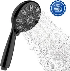 WITTS Douchekop - Waterbesparend - Hoge Kwaliteit - Handdouche ø 12cm - 6 Standen - Zwart