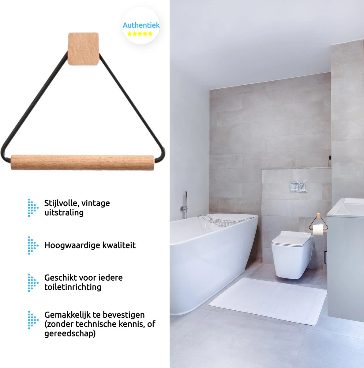 Toiletrolhouder Zonder Boren- Wc Rolhouder - Zuignap - Zelfklevend - Hout 9 Toiletrolhouder Zonder Boren- Wc Rolhouder - Zuignap - Zelfklevend - Hout - Afbeelding 9