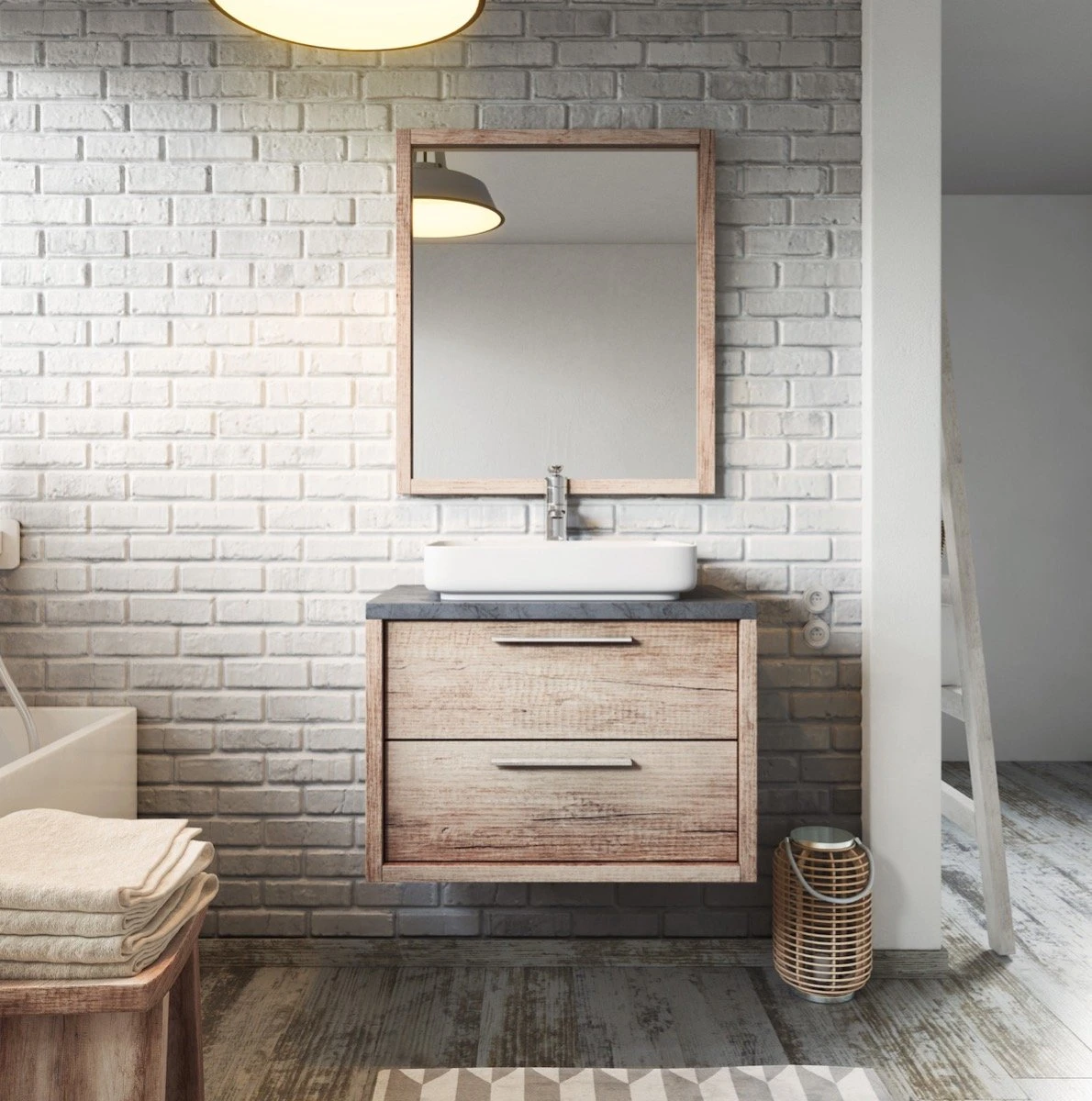 Badplaats Badkamermeubel Set Indiana 70 Cm - Hout Look - Badmeubel Met Spiegel 2 Badplaats Badkamermeubel Set Indiana 70 Cm - Hout Look - Badmeubel Met Spiegel - Afbeelding 2