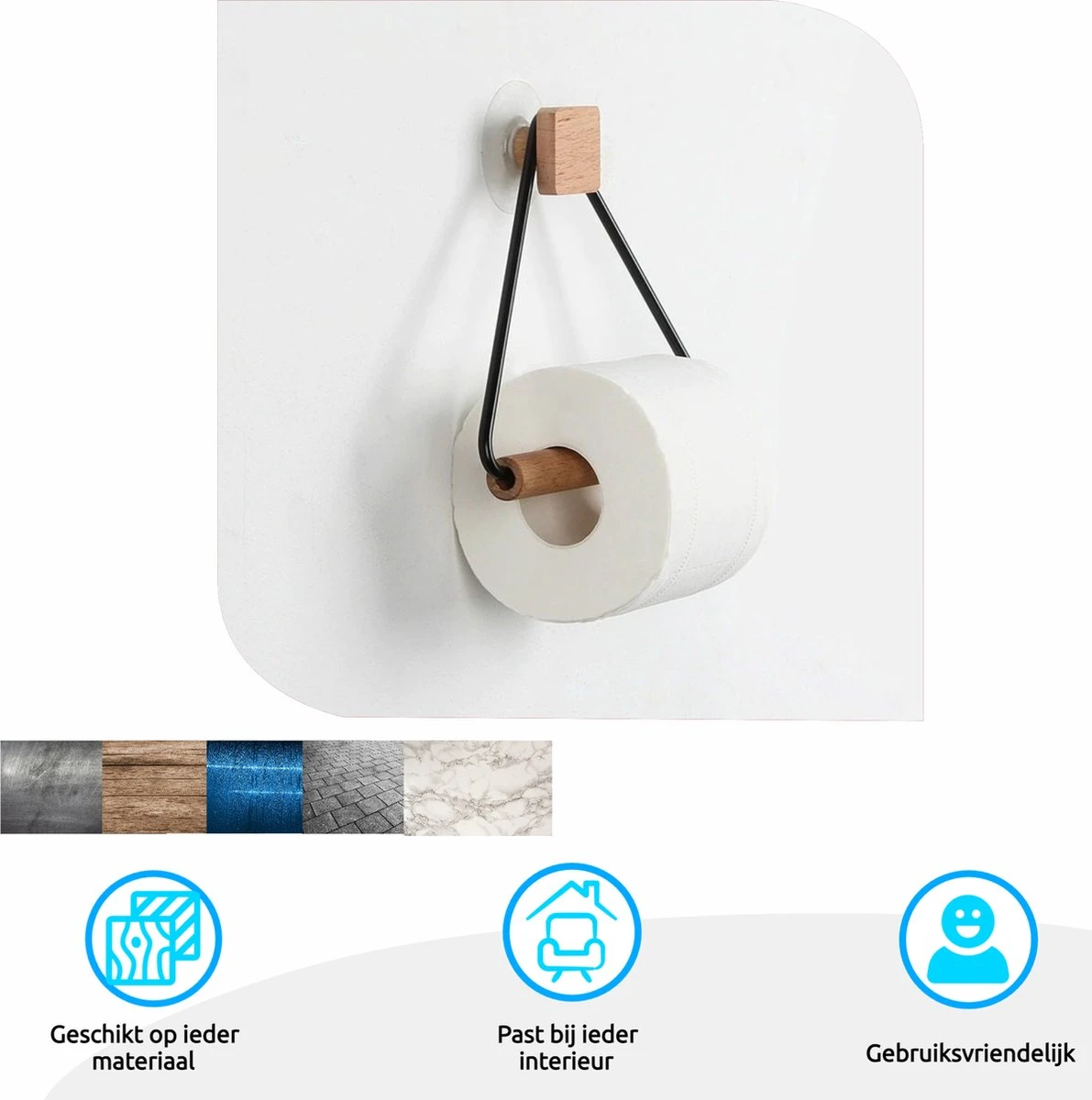 Toiletrolhouder Zonder Boren- Wc Rolhouder - Zuignap - Zelfklevend - Hout 4 Toiletrolhouder Zonder Boren- Wc Rolhouder - Zuignap - Zelfklevend - Hout - Afbeelding 4