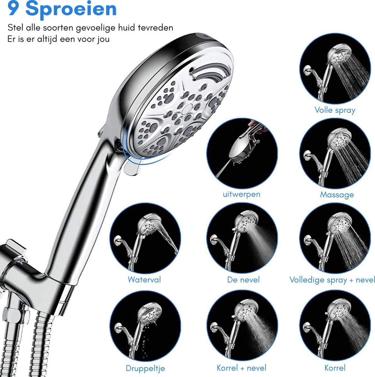 Salvano Douchekop - Waterbesparend - Regendouche - 9 Standen 3 Salvano Douchekop - Waterbesparend - Regendouche - 9 Standen - Afbeelding 3