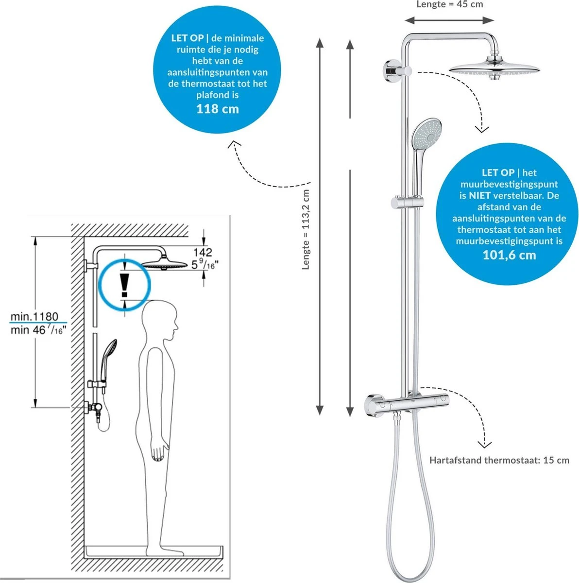 GROHE Euphoria 260 Regendouche - ø 26cm - Met Thermostaatkraan - Chroom 12 GROHE Euphoria 260 Regendouche - ø 26cm - Met Thermostaatkraan - Chroom - Afbeelding 12