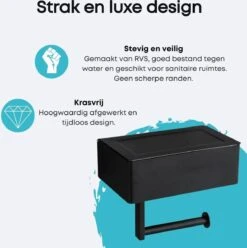 WC Rolhouder - Toiletrolhouder - Zwart - RVS - Zonder Boren - Met Plankje & Bakje - Inclusief Montagemateriaal - Toilet Accessoires - EJC Products -Badkamerproducten 1196x1200