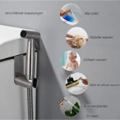 Merkloos Bidet Handdoucheset Uit Geborsteld RVS - Shattaf - Met Slang, T-stuk & Wandhouder -Badkamerproducten 1196x1200 9