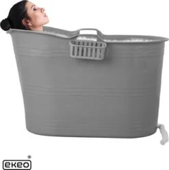 EKEO Zitbad - 210L - Mobiele Badkuip - Bath Bucket - Ijsbad- Tuinbad - Grijs -Badkamerproducten 1197x1200 6