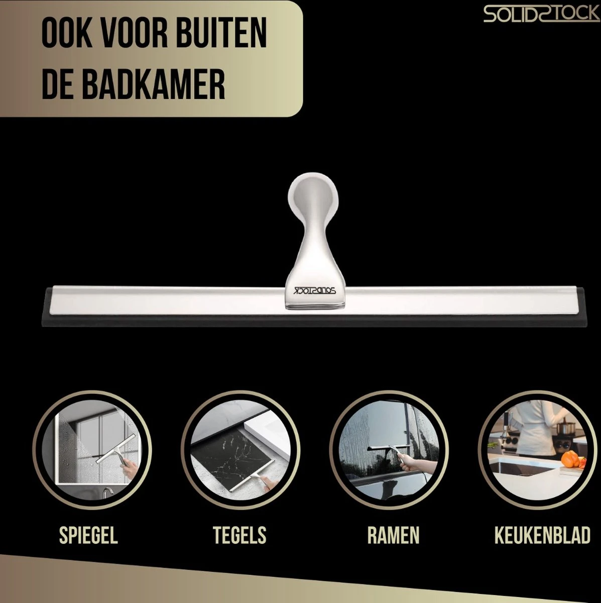 Douchewisser Rvs - Luxe Trekker Douche - Raamwisser Met Ophanghaak - Douchetrekker - Niet Boren - Chroom 4 Douchewisser Rvs - Luxe Trekker Douche - Raamwisser Met Ophanghaak - Douchetrekker - Niet Boren - Chroom - Afbeelding 4