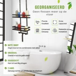Doucherek Zonder Boren Inclusief Douchewisser - Aan Douchewand - Zwart - Ophangbaar - Zuignap - 2 Laags - Wiper - Shower Rack - Valentijnsdag Cadeau -Badkamerproducten 1198x1200 3