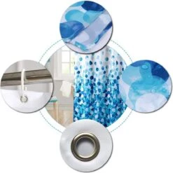 Douchegordijn 120x200 Cm (Small) - Met Ophangringen - Polyester - Wasbaar En Duurzaam - Blue Petals -Badkamerproducten 1198x1200 6