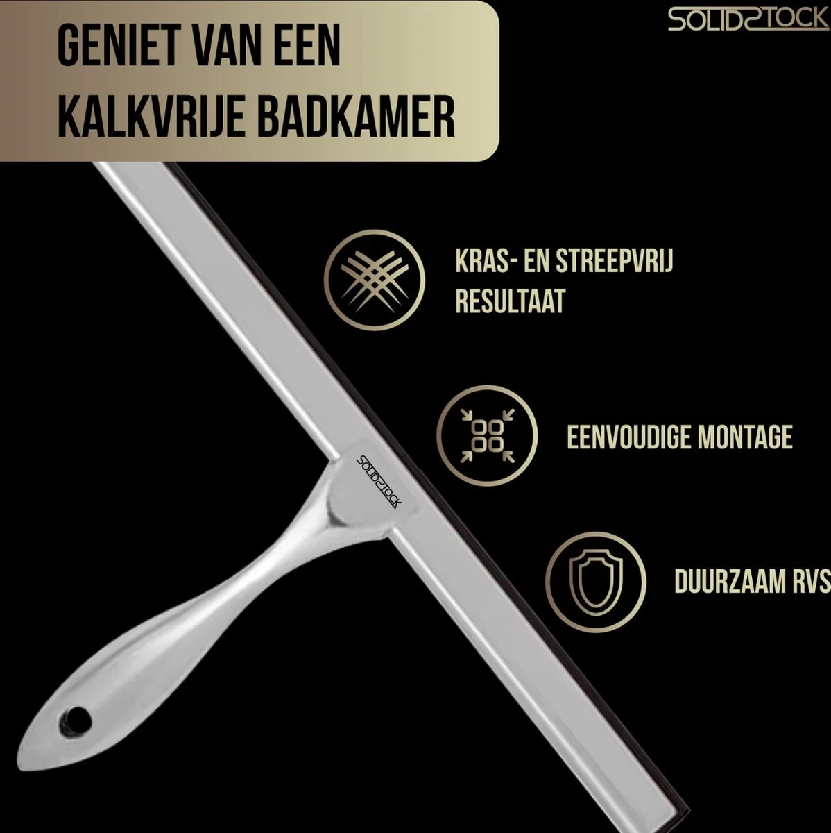 Douchewisser Rvs - Luxe Trekker Douche - Raamwisser Met Ophanghaak - Douchetrekker - Niet Boren - Chroom 3 Douchewisser Rvs - Luxe Trekker Douche - Raamwisser Met Ophanghaak - Douchetrekker - Niet Boren - Chroom - Afbeelding 3