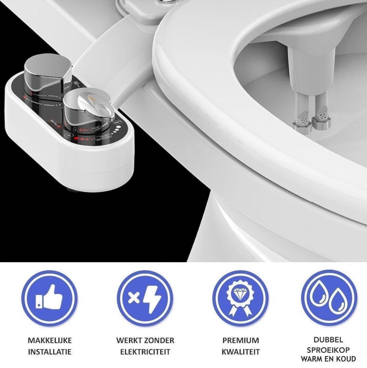 Bidet Handdouche Toilet Sproeier Shattaf Sprayer WC Papier Besparend - Dubbel Spray Warm & Koud Water - Badkamer Accessoires - Freshole® 1 Bidet Handdouche Toilet Sproeier Shattaf Sprayer WC Papier Besparend - Dubbel Spray Warm & Koud Water - Badkamer Accessoires - Freshole®