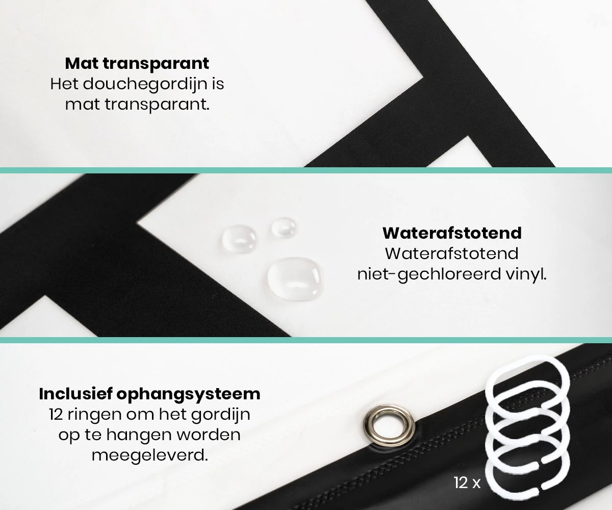 Loti Living Douchegordijn Anti Schimmel – Mat Transparant Zwart - Inclusief Ringen – Waterdicht - PEVA - Douchegordijn 120x200 Cm 2 Loti Living Douchegordijn Anti Schimmel – Mat Transparant Zwart - Inclusief Ringen – Waterdicht - PEVA - Douchegordijn 120x200 Cm - Afbeelding 2
