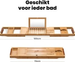 RelaxTub® Badplank - Badplank Voor In Bad - Badrek - Verstelbaar - Anti Slip - Badplank Bamboe - Badplank Hout - Badrekje Inclusief Boekenhouder, Tablethouder & Spiegel -Badkamerproducten 1200x1002