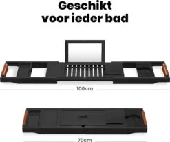 RelaxTub® Badplank - Badplank Voor In Bad - Badrek - Verstelbaar - Anti Slip - Badplank Zwart - Badplank Hout - Badrekje Inclusief Boekenhouder, Tablethouder & Spiegel -Badkamerproducten 1200x1002 3