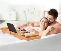 SWILIX ® Badplank - Uitschuifbaar - Voor In Bad - 71 Tot 108 Cm - Met Houder - Hout -Badkamerproducten 1200x1010