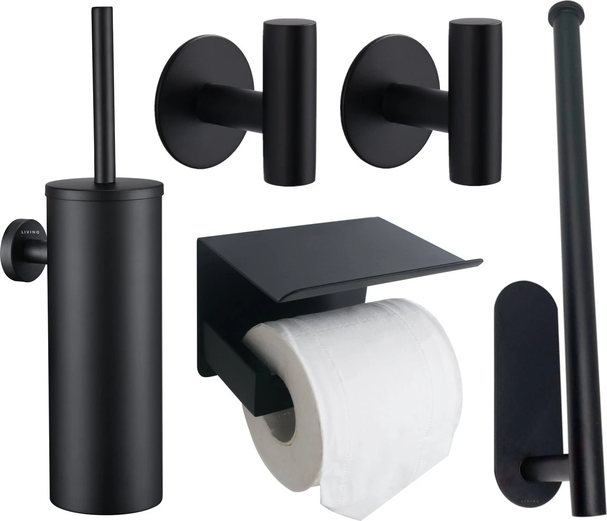 Toiletset Zwart 4-delig - Toiletaccessoireset - Toiletborstelhouder - Toiletrolhouder - Reserverolhouder - Handdoekhaakjes - RVS - Toilet Accessoires Set - Badkamer 1 Toiletset Zwart 4-delig - Toiletaccessoireset - Toiletborstelhouder - Toiletrolhouder - Reserverolhouder - Handdoekhaakjes - RVS - Toilet Accessoires Set - Badkamer