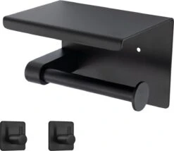 Toiletrolhouder Met Plankje - Zelfklevend Of Boren - WC Rolhouder - Incl. Handdoekhaakjes - Zwart 12 Toiletrolhouder Met Plankje - Zelfklevend Of Boren - WC Rolhouder - Incl. Handdoekhaakjes - Zwart -Badkamerproducten 1200x1041