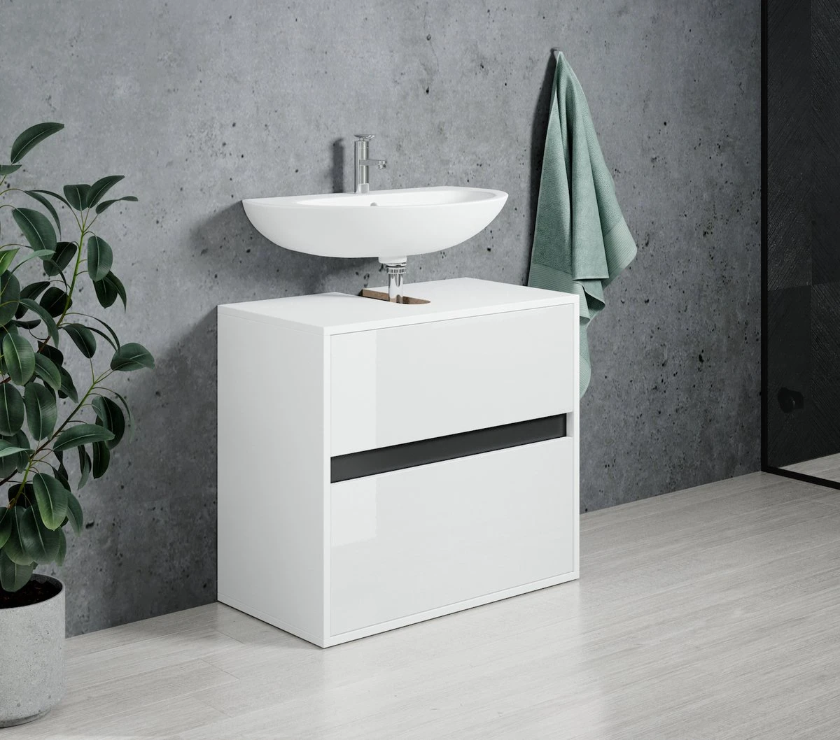 Wastafel Onderkast Stockholm 67cm Wit Badkamerkast Staand 3 Wastafel Onderkast Stockholm 67cm Wit Badkamerkast Staand - Afbeelding 3