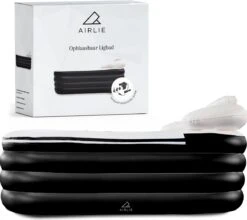 Airlie Opblaasbaar Ligbad Voor Volwassenen – Comfortabel - Opblaasbad - Zitbad - Badkuip – Bath Tub – Opvouwbaar Bad – Bath Bucket – Dubbel Hoofdkussen - Zwart - GRATIS Elektrische Pomp