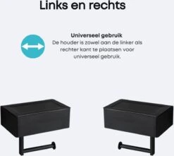 WC Rolhouder - Toiletrolhouder - Zwart - RVS - Zonder Boren - Met Plankje & Bakje - Inclusief Montagemateriaal - Toilet Accessoires - EJC Products -Badkamerproducten 1200x1073