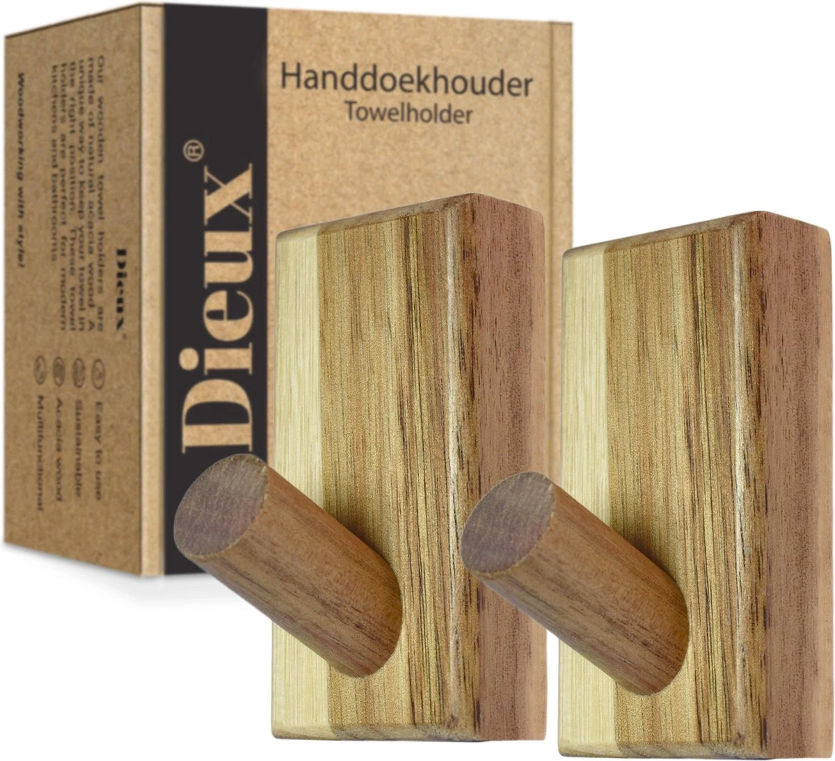 Dieux® - Luxe Handdoekhaakjes Zelfklevend - Handdoekhouder - Wandhaak - Acaciahout Haken - Zelfklevende Haakjes - Handdoeken - Handdoekrek - Badkamer - Keuken - Pasen 1 Dieux® - Luxe Handdoekhaakjes Zelfklevend - Handdoekhouder - Wandhaak - Acaciahout Haken - Zelfklevende Haakjes - Handdoeken - Handdoekrek - Badkamer - Keuken - Pasen