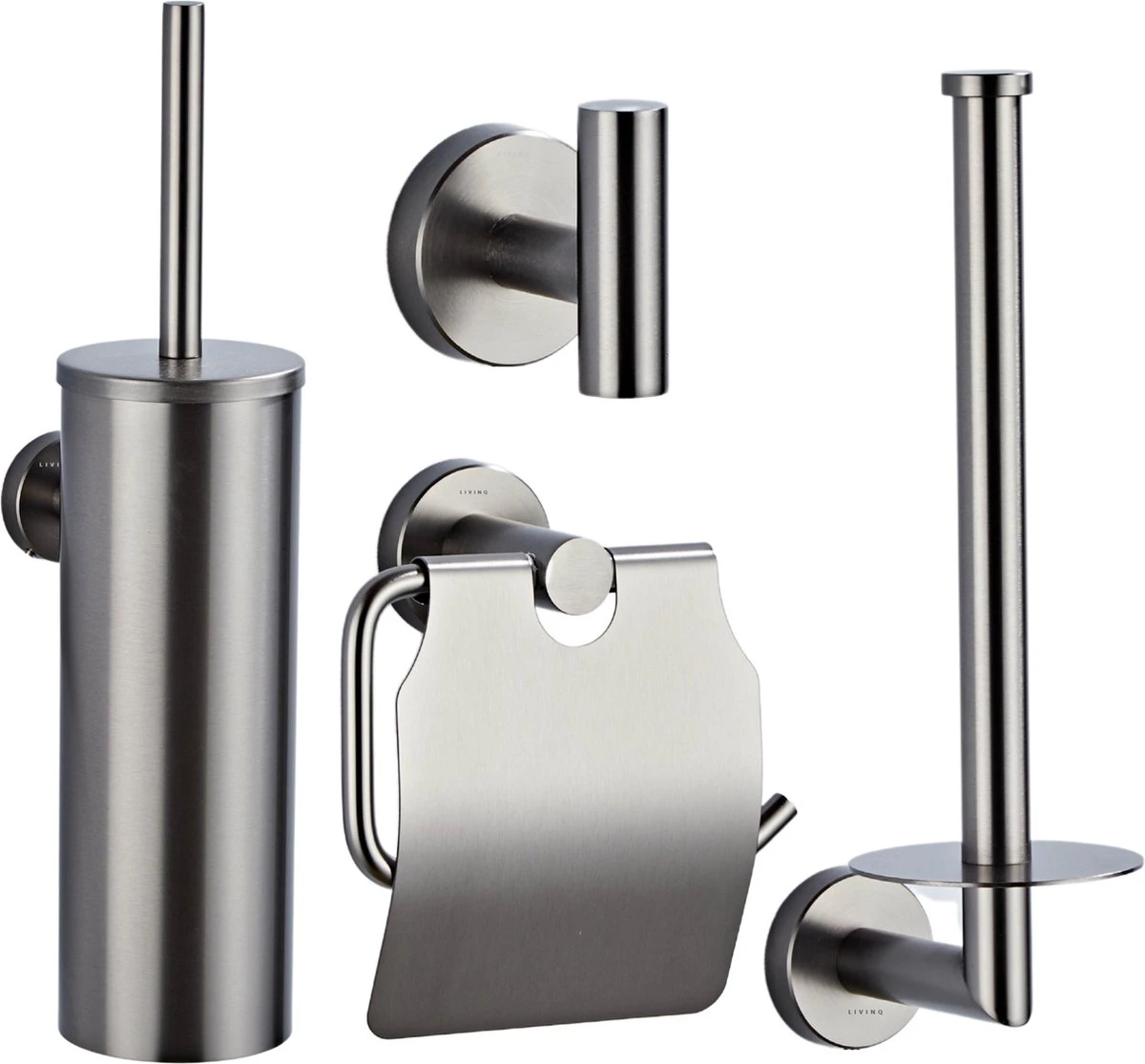 Toiletaccessoireset Gun Metal 4-delig - Luxe Toilet Set - Toiletborstel Met Houder - Toiletrolhouder Met Klep - Reserverolhouder - Handdoekhaak - Gunmetal Badkamer Accessoires 1 Toiletaccessoireset Gun Metal 4-delig - Luxe Toilet Set - Toiletborstel Met Houder - Toiletrolhouder Met Klep - Reserverolhouder - Handdoekhaak - Gunmetal Badkamer Accessoires