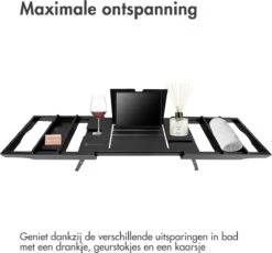 IMoshion Badplank Voor In Bad - Dienblad Inclusief Pootjes - Tablet Houder - Badrek Uitschuifbaar 75 Tot 110 Cm - Zwart -Badkamerproducten 1200x1119 3