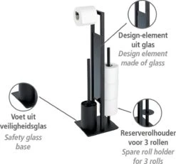WENKO Toiletbutler Rivalta Zwart - Toiletborstel Met Houder, Toiletrolhouder En Reserverolhouder -Badkamerproducten 1200x1124 2