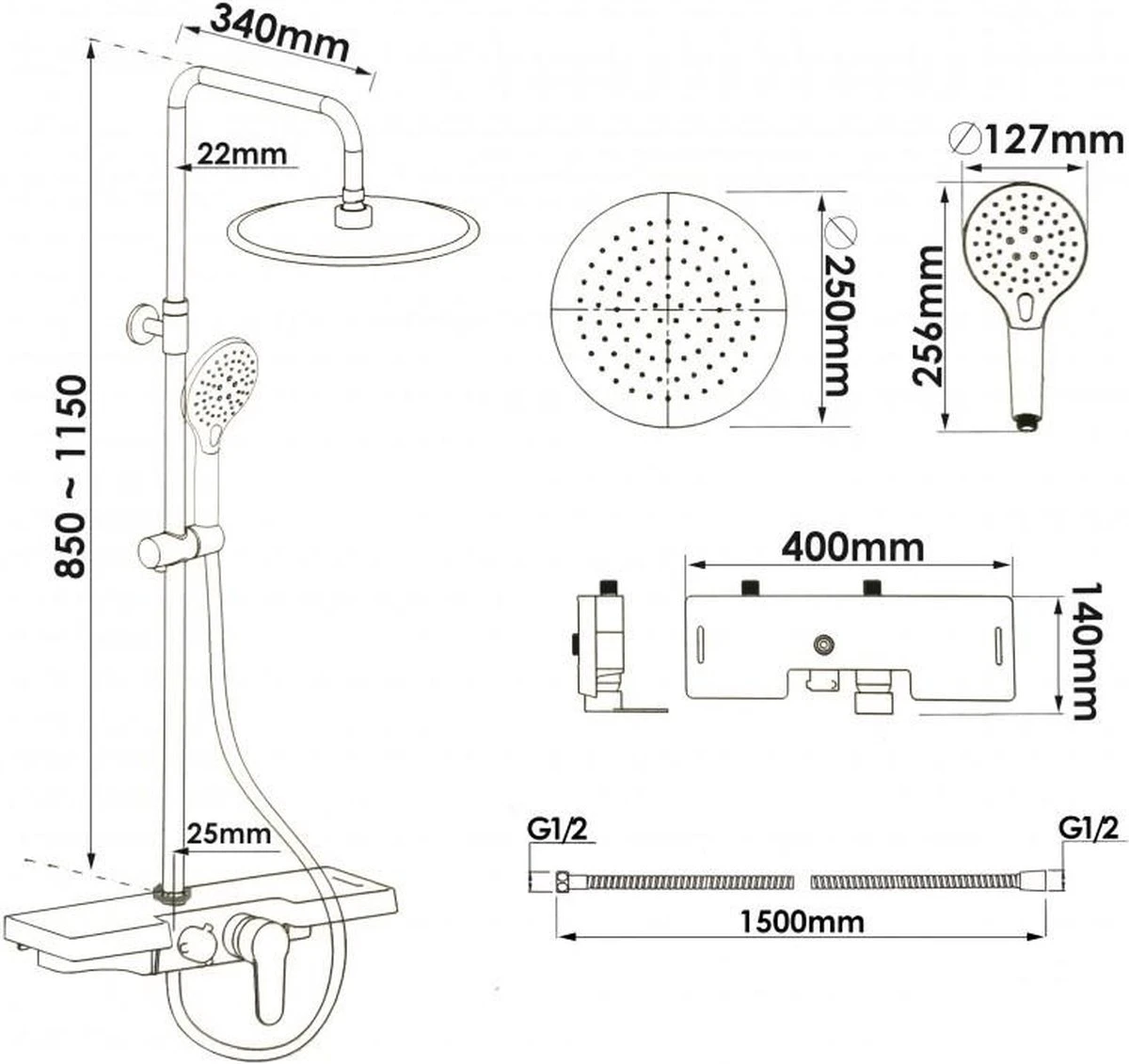Doucheset - Met Douchemengkraan - En Regendouche - Zwart 4 Doucheset - Met Douchemengkraan - En Regendouche - Zwart - Afbeelding 4